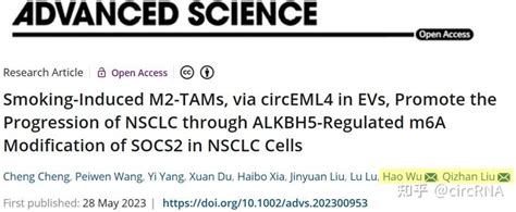 Adv Sci 丨南京医科大学吴昊主任和刘起展教授团队解析circeml4介导非小细胞肺癌的发病机制 知乎