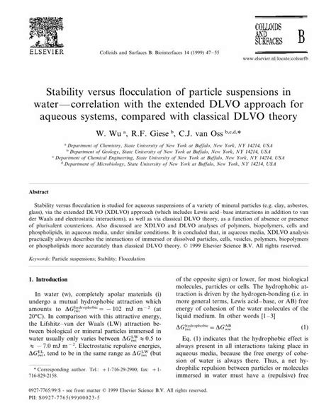 Pdf Stability Versus Flocculation Of Particle Suspensions In Water