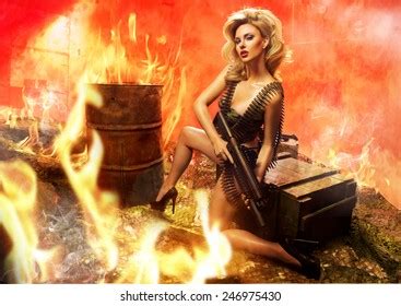 Sexy Blonde Woman Rifle Fire Stock Photo Shutterstock