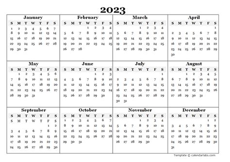 2023 Blank Yearly Calendar Template - Free Printable Templates