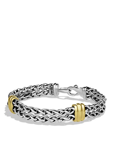 David Yurman Two Station Chain Bracelet With Gold In Metallic For Men