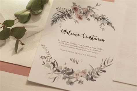 Invitación de boda con eucalipto y rosas nude Invitaciones de boda