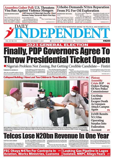 Nigerian Newspapers Daily Front Pages Review Thursday November