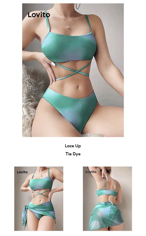 Lovito Sexy Tie Dye Lace Up Bikini Sets For Women Lnl Orange Hot Pink Blue Shopee Singapore