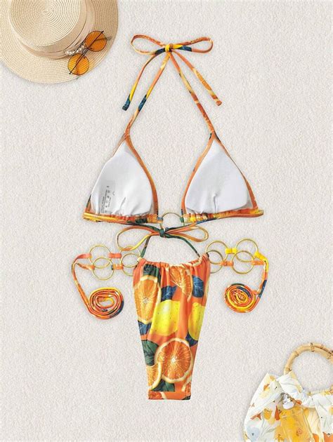 Maiô Bikini Sexy Impresso Amarração Suave e Cobertura Conjunto de Maiô 3 Peças Moda
