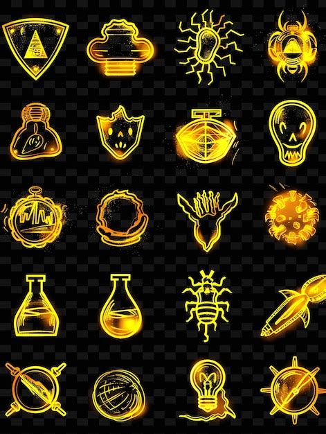 premium psd  set  glowing objects   yellow glow