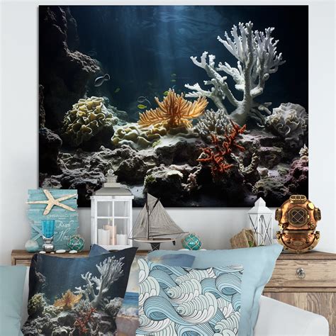Designart "Luminous Depths Of Hidden Coral Treasures III" Coastal Coral