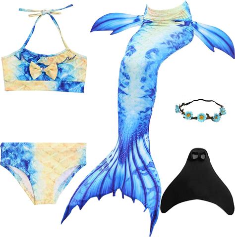 Yigoo Meerjungfrau Flosse zum Schwimmen Bikini Set mit Schwanz Monoflosse Prinzessin Kostüm