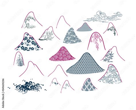 Mountains Traditional Geometric Kimono Pattern Vector Sketch