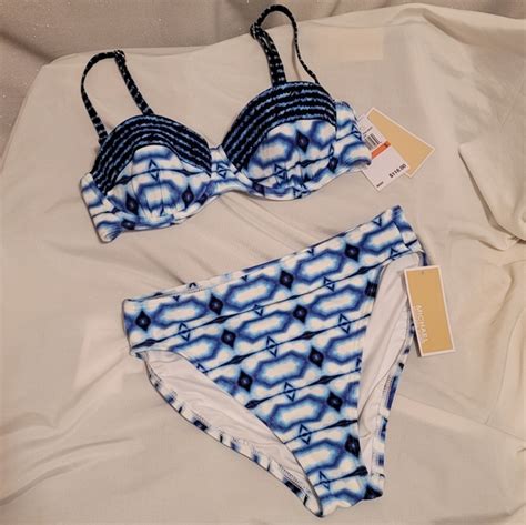 Michael Michael Kors Swim Two Piece Swimsuit Bikini By Michael Kors Blue White Print Small