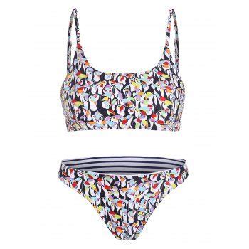 Off Penguin Print Flounce Bralette Bikini Set In Colormix Dresslily