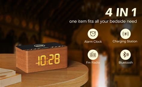 Anjank Wooden Bluetooth Speaker Alarm Clock With Fm Radio Wireless