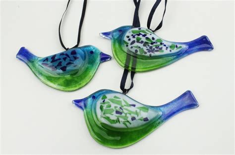 Bird Glass Ornament Fused Glass Decorations Etsy