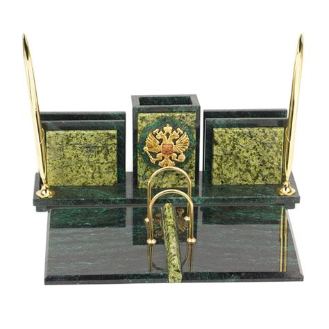 Письменный набор "Офисный" из змеевика с гербом РФ / канцелярский набор ...