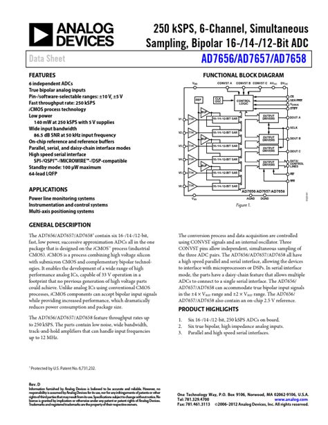 Ad7656 Analog Devices Adc Hoja De Datos Ficha Técnica Distribuidor