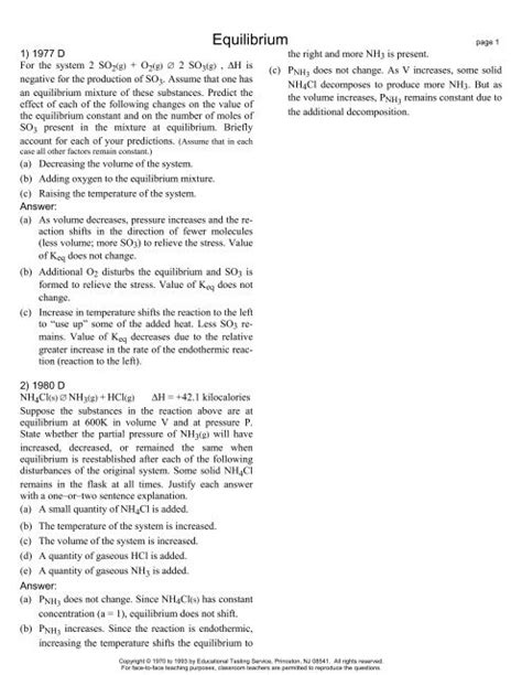 Calculations Using The Equilibrium Constant Worksheet Answers