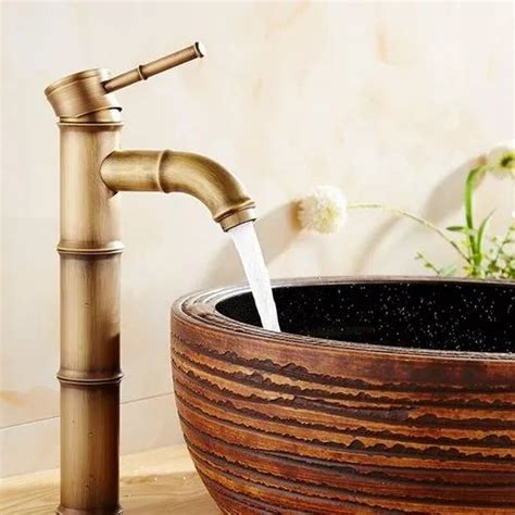 Fancy Basin Faucet Tap Mixer Hot And Cold Bamboo Spout 12 Inch Height Brown Antique Colour At