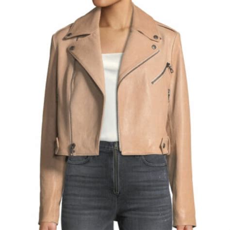 Alice Olivia Jackets Coats Alice And Olivia Cropped Lamb Leather Moto Jacket Nude Xs