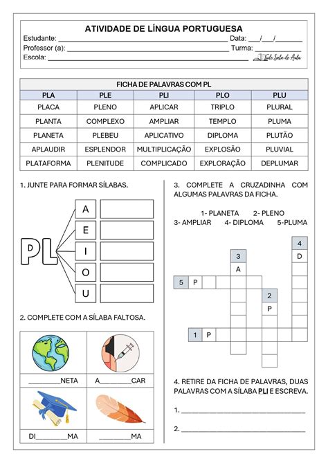 Palavra Com Bl Cl Fl Gl Pl Tl - Atividades de Ortografia: bl, cl, fl, gl, pl, tl - Prontas para ...