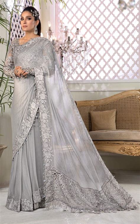 Maria B - Silver & Grey Saree