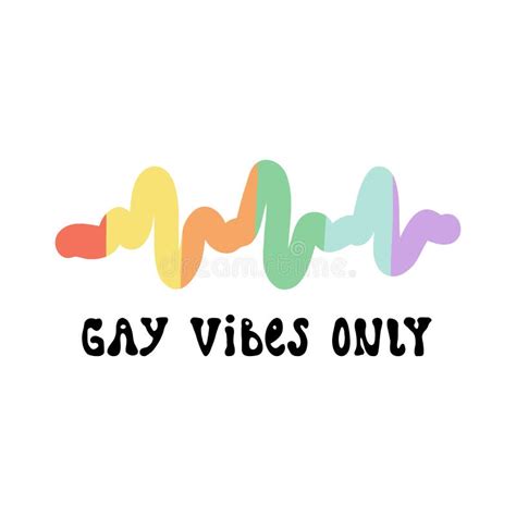 Rainbow Heartbeat In LGBTQ Flag Colors S Style Groovy Lettering Gay Vibes Only Cute Pride