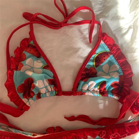 Beautiful Y K Red And Blue Bikini With A Watermelon Depop