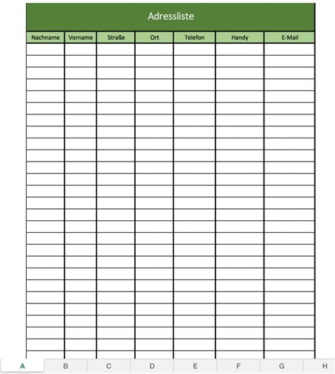 Adressliste-a-z | Excel Vorlagen für jeden Zweck
