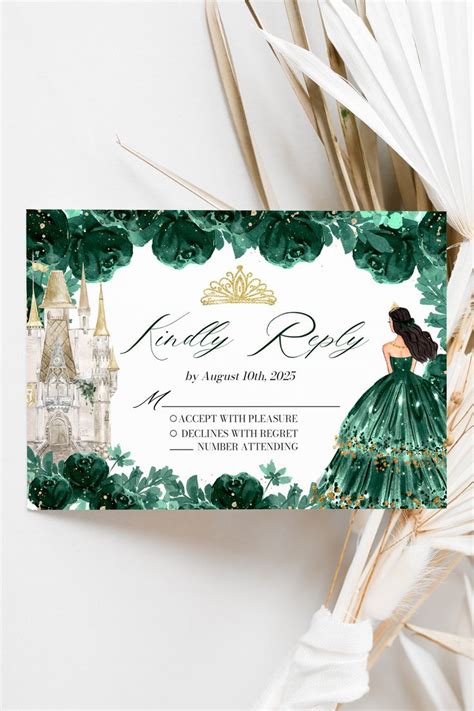 Emerald Green Floral Quinceanera Rsvp Card Princess Quinceanera Mis