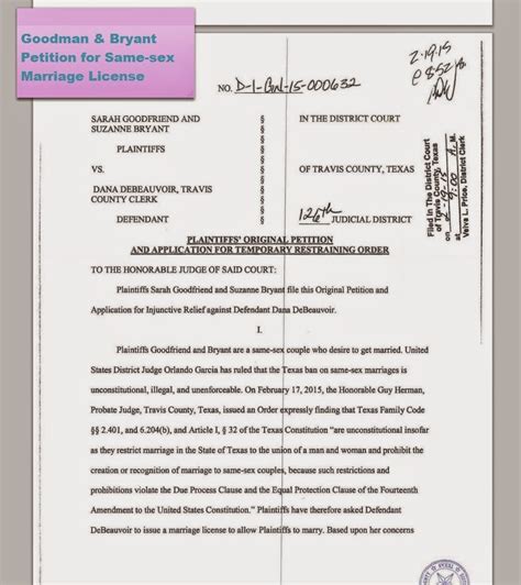 Tex App Goodfriend V Travis County Clerk Documents From Texas Same Sex Marriage Licence Case