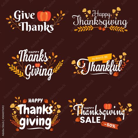 Happy Thanks Giving Tags With Lettering Illustation Calligraphy Text On