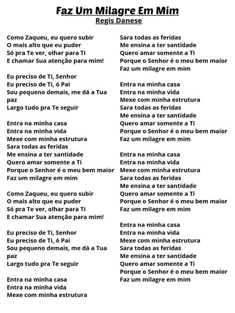 Letra Da Musica Faz Um Milagre Em Mim - Faz um Milagre em Mim: Letra e Reflexão | PDF