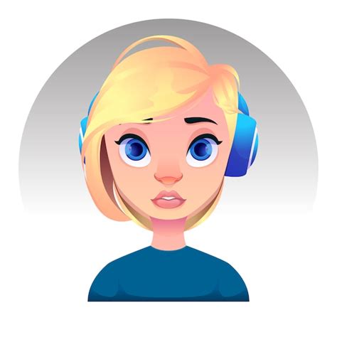 Potrait D Une Belle Fille Blonde Surprise Avec Un Casque Vecteur Premium