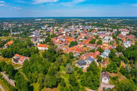 aerial view  viljandi town  estonia stock photo image  baltics