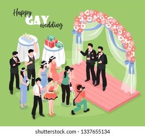 Gay Wedding Ceremony Professional Photographer Guests Stock Vector Royalty Free 1337655134