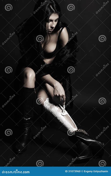 Beautiful Brunette Woman Shaves Her Legs Stock Photo Image Of Body Breast