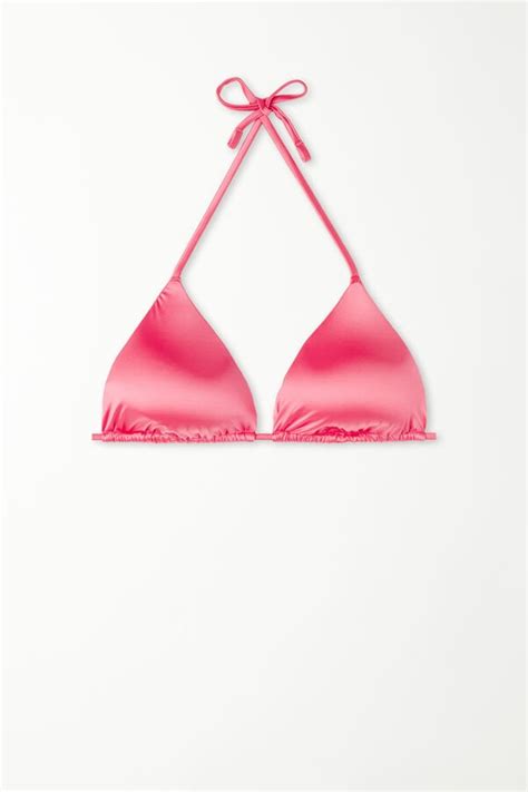 Top De Bikini Triangular Rosa Brillante De Verano Con Copas Extra Bles Tri Ngulo Mujer