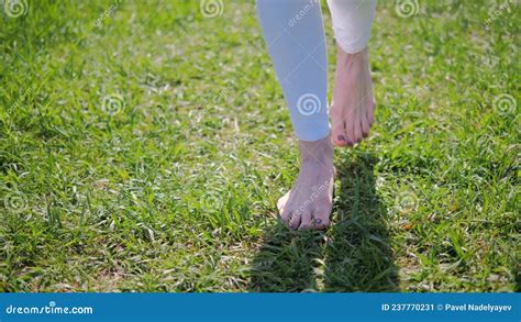 Close Up Naked Bare Feet Of A Woman Walking On Green Grass In Summer Stock Video Video Of