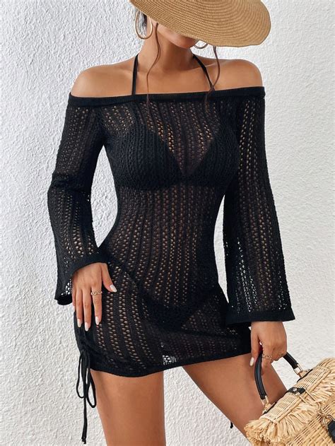 Shein Vcay Hollow Out Drawstring Side Off Shoulder Cover Up Dress Without Bikini Set Shein Usa