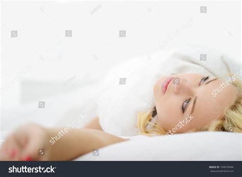 Happy Blonde Girl On Bed Bedroom Stock Photo Shutterstock