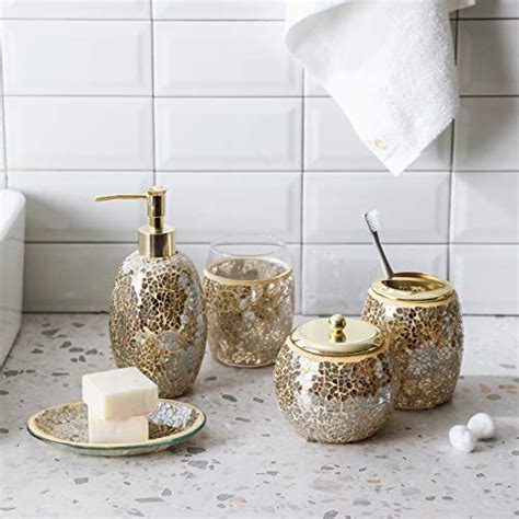 Whole Housewares Bathroom Accessories Set 4 Piece Glass Mosaic Bath