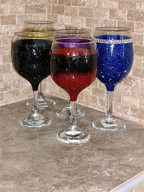 Glitter Resin Wine Glasses Decorated Wine Glasses Wine Glass Crafts Glitter Wine Glasses