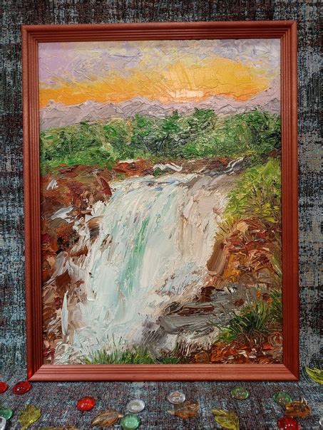 Водопад на закате. Картины с крупными мазками лучше всего выглядят со ...