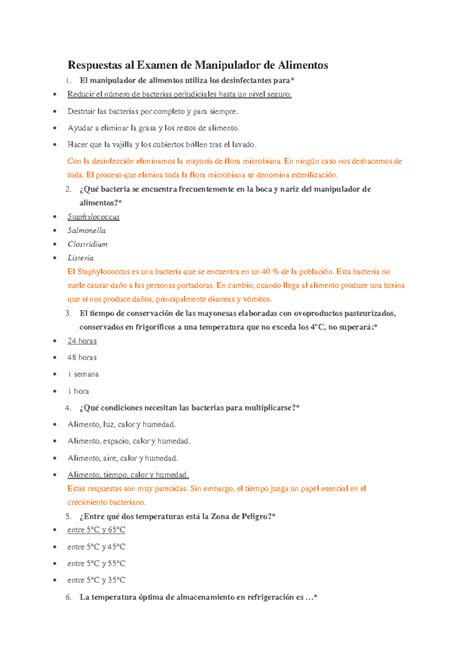 Examen Manipulador De Alimentos Respuestas 4