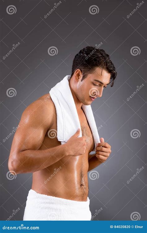 The Handsome Man After Taking Shower Stock Photo Image Of Nude Chest 84020820