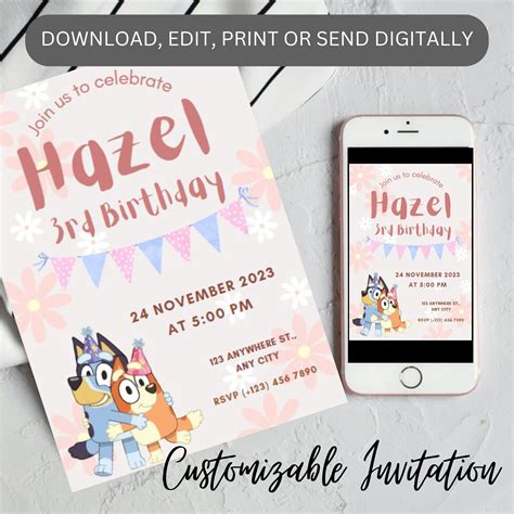 Editable Bluey Invitation Bluey Birthday Invitation Party Invite Template Instant Download