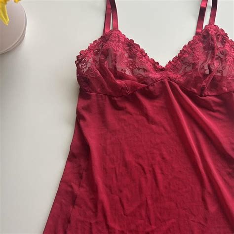 Red Satin Lace Babydoll Lingerie Top Dress Seen On Depop