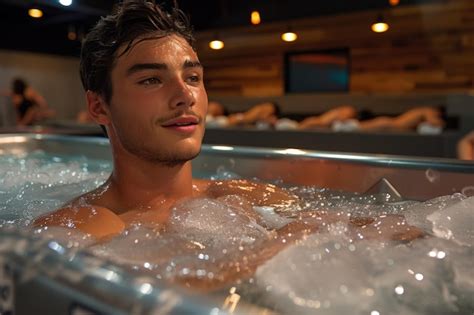 Man Relaxing In Hot Tub With Bubbles Premium Ai Generated Image