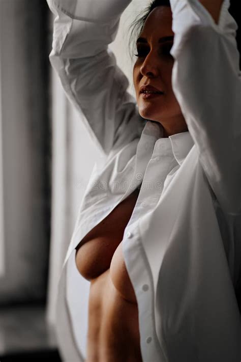 Beautiful And Woman In A White Shirt On Naked Body Stock Photo Image Of Comfort Femininity