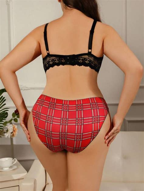 Plus Size Women S Hollow Out Plaid Lingerie Set SHEIN USA