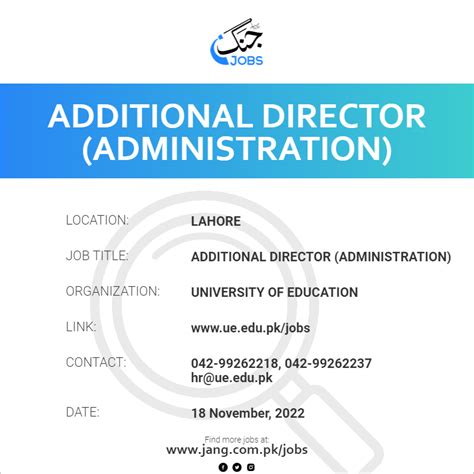 Additional Director Administration Job University Of Education